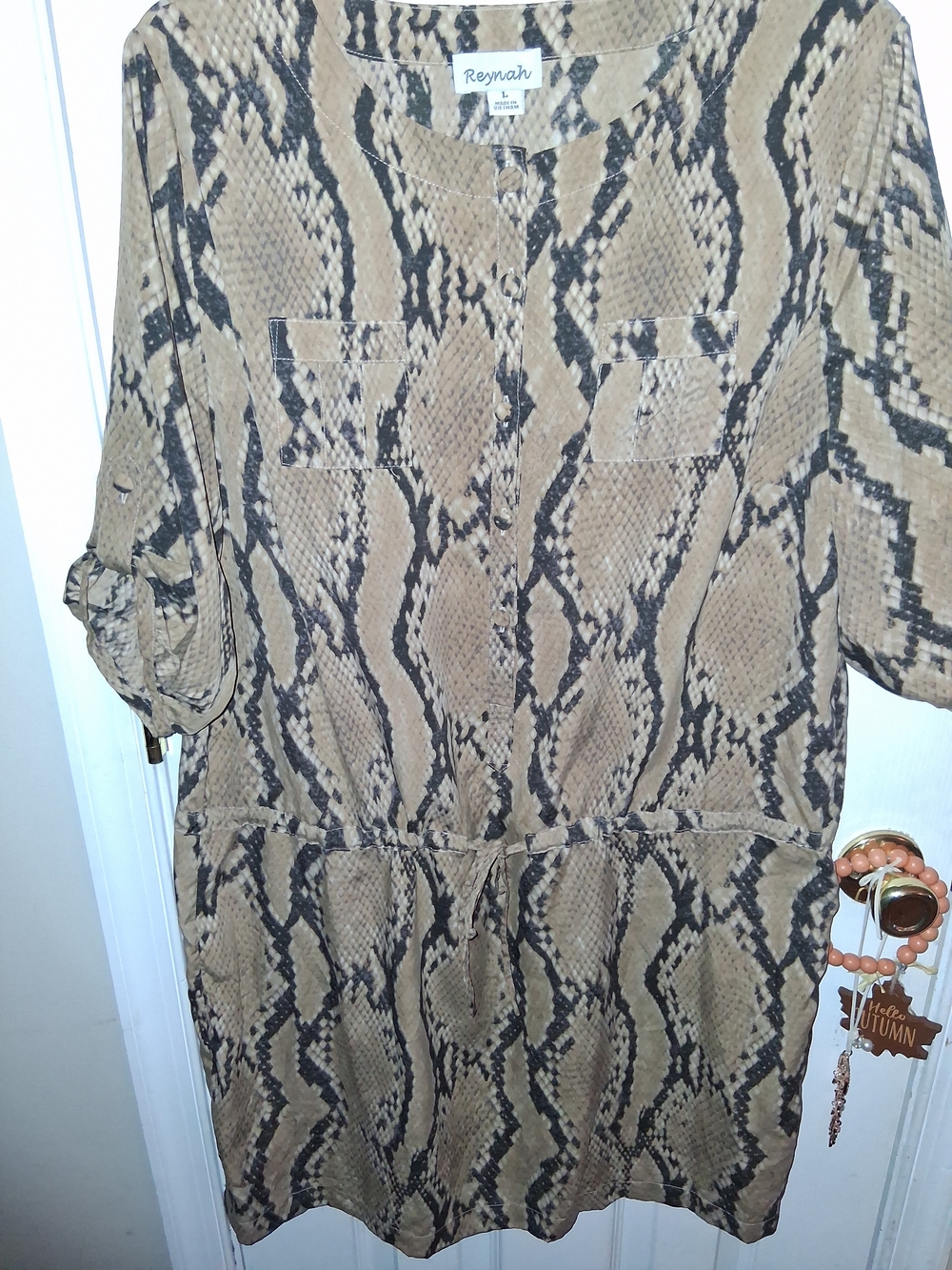 Reynah Snake-Print Button Front Tunic - Tan & Black